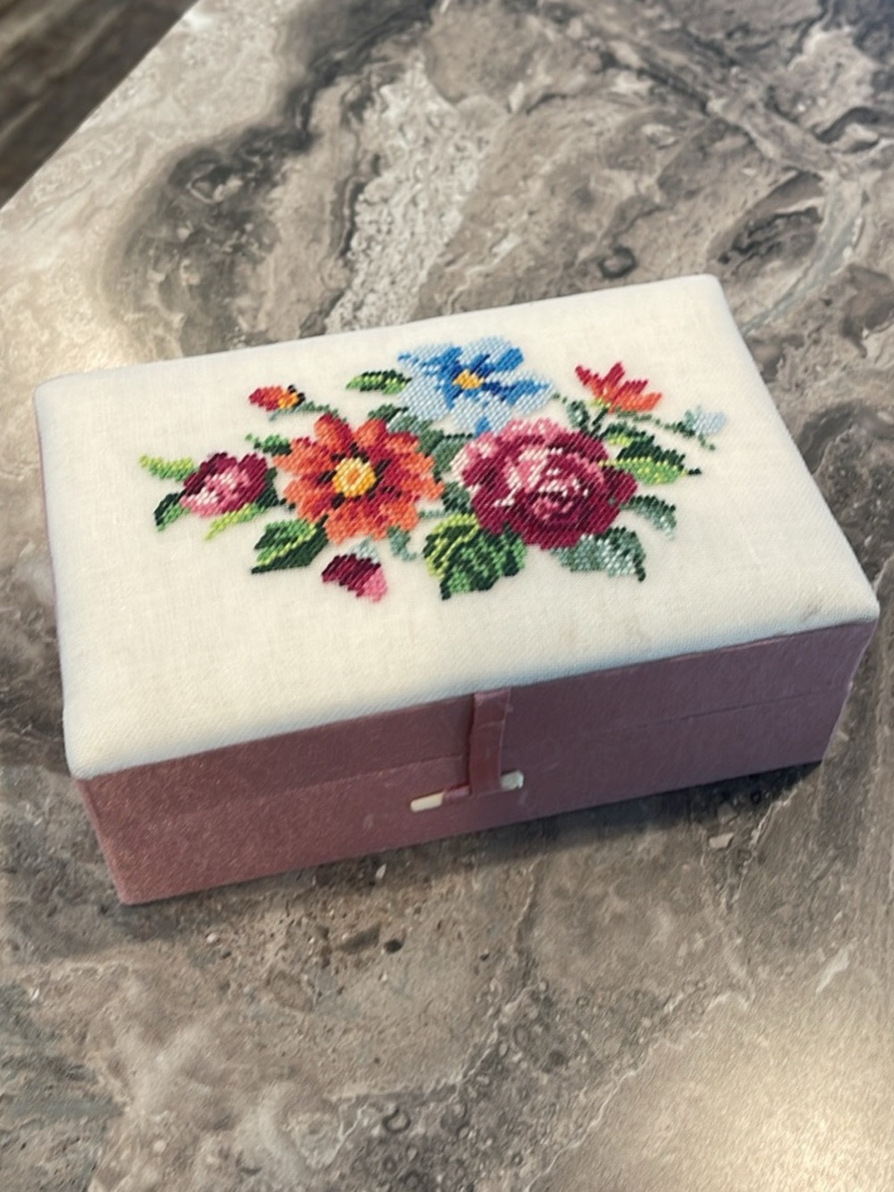 Vintage floral embroidered Jewelry Box